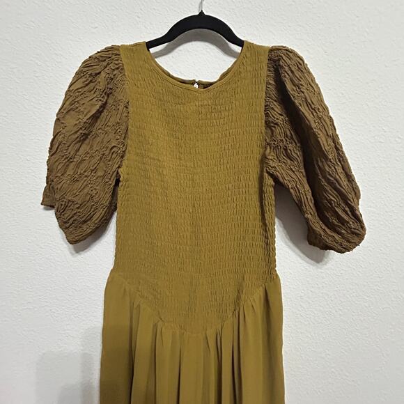 NEW Free People Temperley Jumpsuit Khaki Green Puff Sleeve Sm Goblincore Fairy - Picture 6 of 11